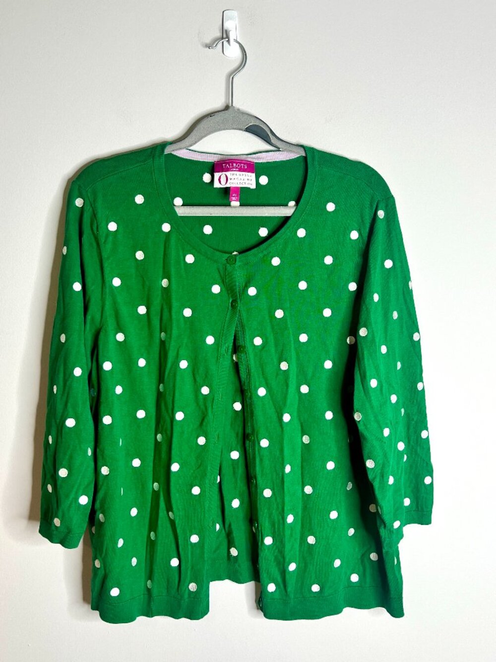 Talbots Oprah Collection Bright Green Embroidered Polka Dot Cardigan Preppy 2X